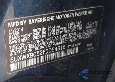 2015 BMW X3 xDrive28I из США, поврежденный, VIN 5UXWX9C52F0D54615